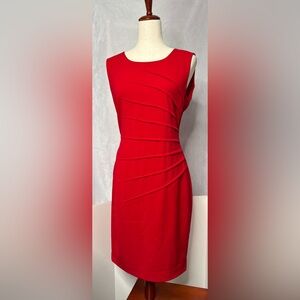 Calvin Klein Red Sleeveless Pleated Side Sheath Dress - Size 6 - EUC